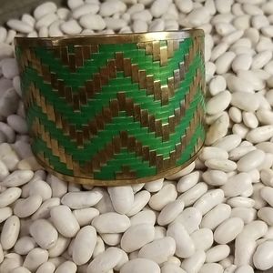 Chevron Green and Gold Cuff Bracelet